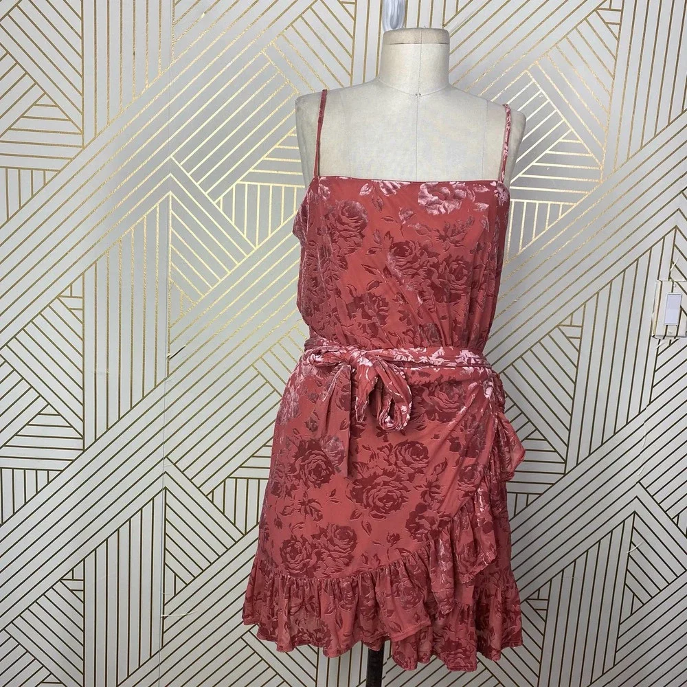 Free People Olivia Velvet Burnout Slip Dress Rose - Picture 2 of 12